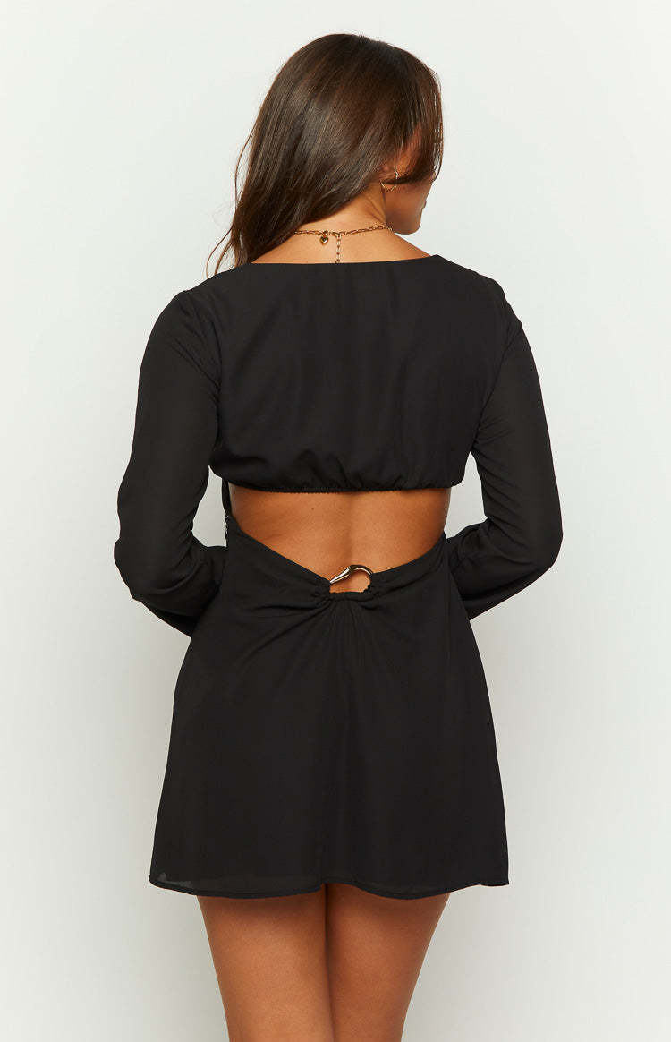 Rowan Long Sleeve Black Mini Dress-Vavasi.All Rights Reserved.