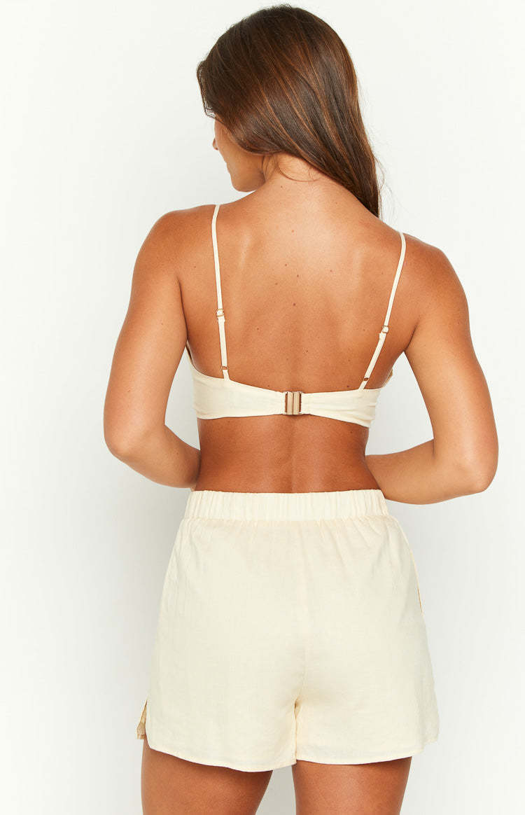 Rowi Cream Linen Blend Bralette Top-Vavasi.All Rights Reserved.