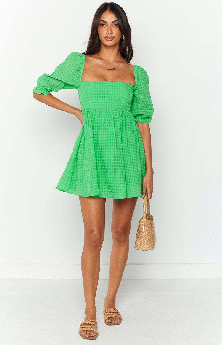Rubi Green Babydoll Mini Dress-Vavasi.All Rights Reserved.
