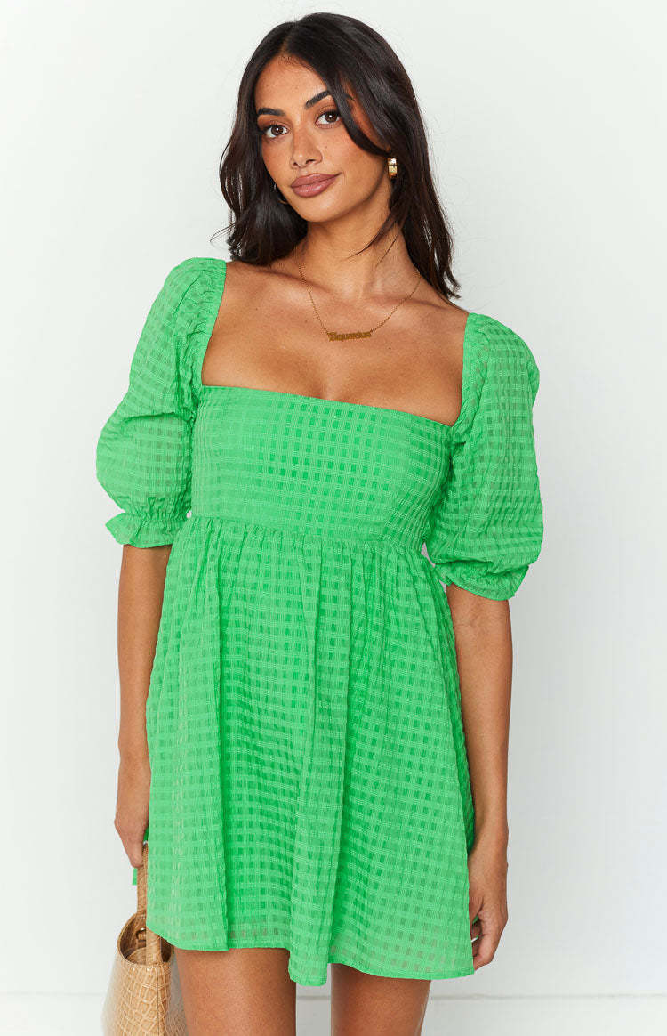Rubi Green Babydoll Mini Dress-Vavasi.All Rights Reserved.