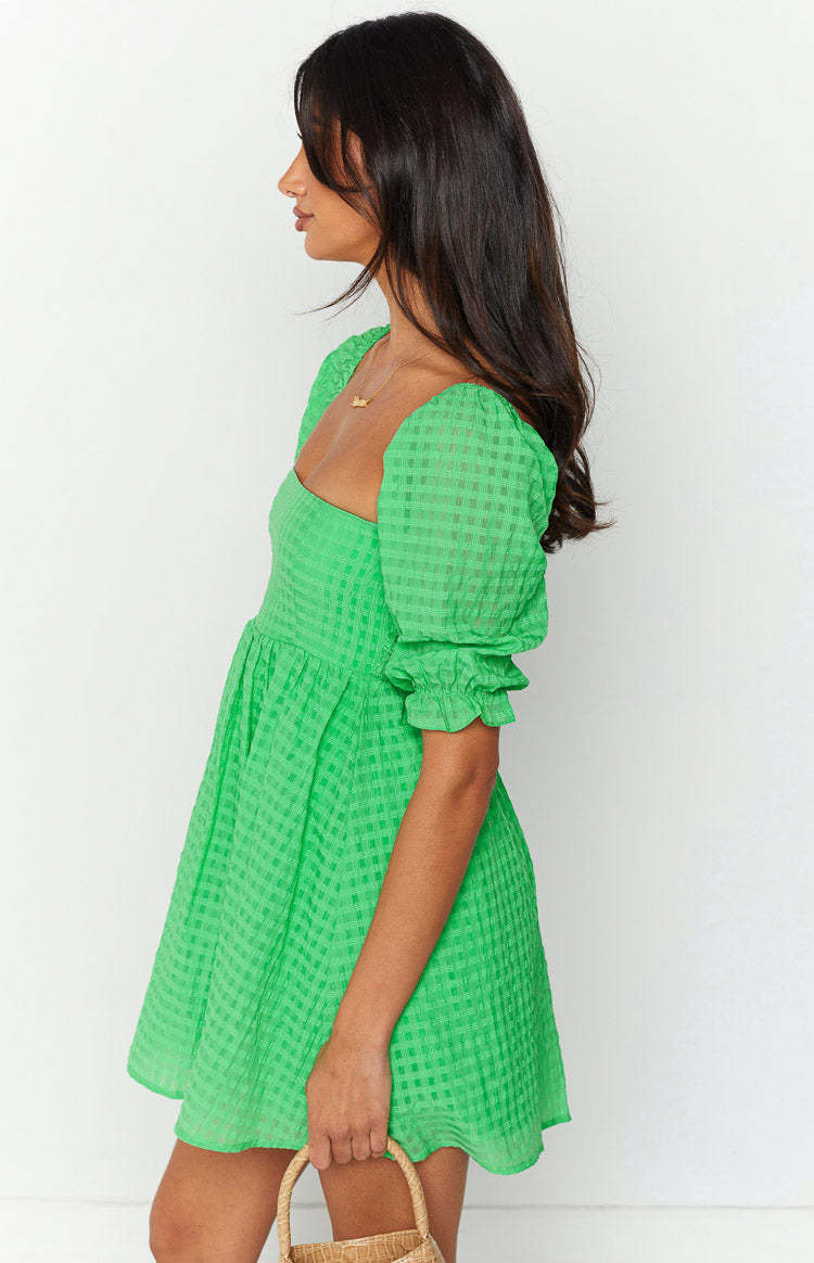 Rubi Green Babydoll Mini Dress-Vavasi.All Rights Reserved.