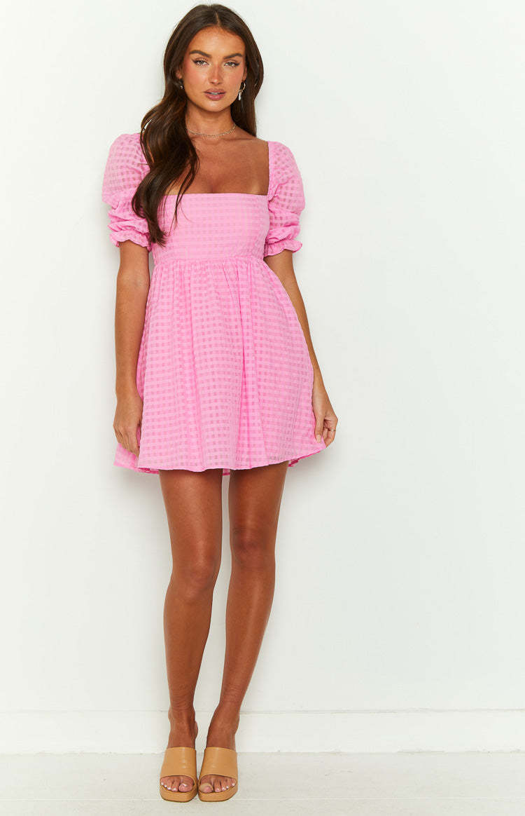 Rubi Pink Babydoll Mini Dress-Vavasi.All Rights Reserved.