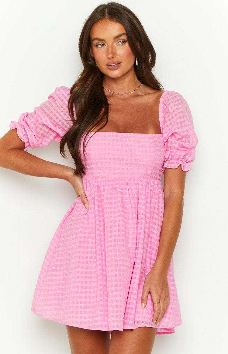 Rubi Pink Babydoll Mini Dress-Vavasi.All Rights Reserved.