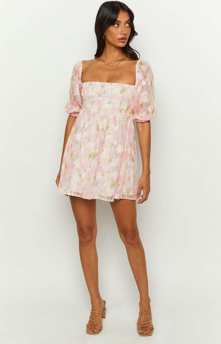 Rubi Pink Floral Babydoll Mini Dress-Vavasi.All Rights Reserved.
