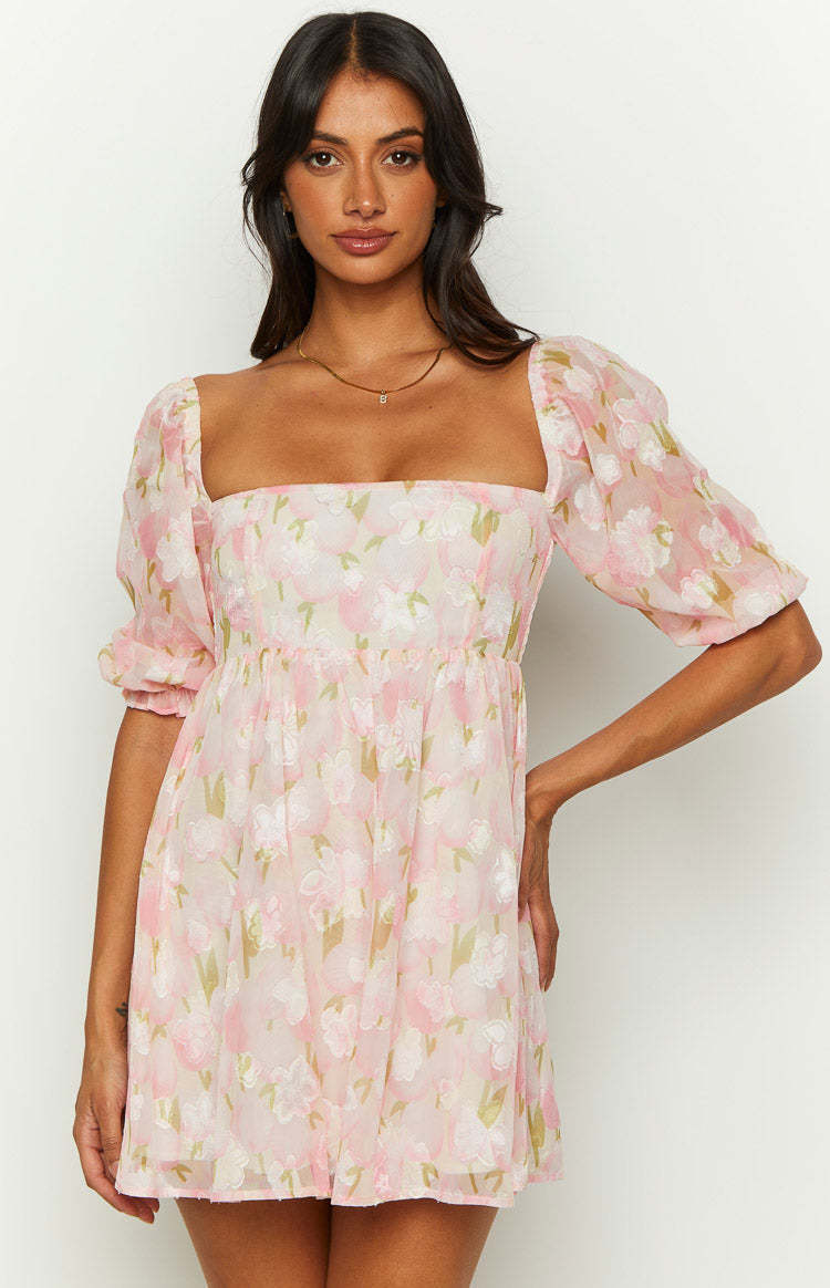 Rubi Pink Floral Babydoll Mini Dress-Vavasi.All Rights Reserved.