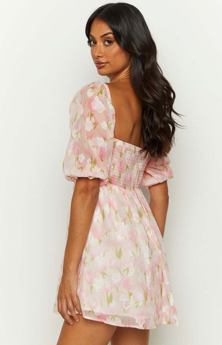 Rubi Pink Floral Babydoll Mini Dress-Vavasi.All Rights Reserved.