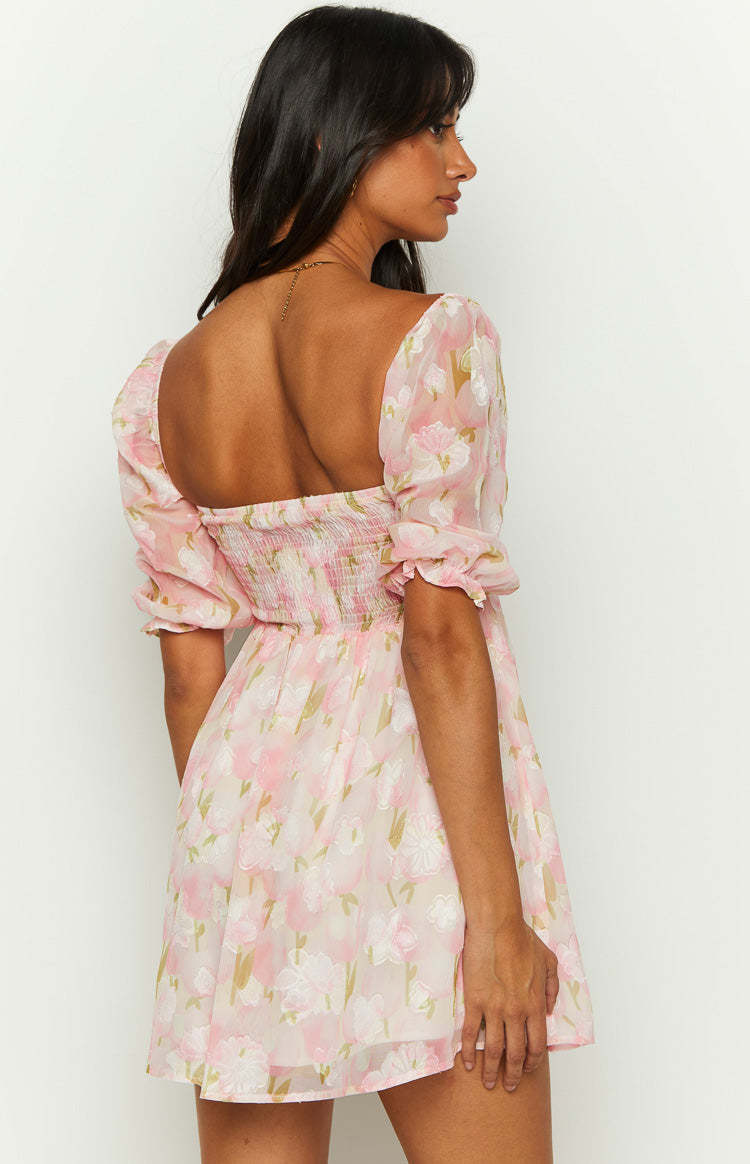 Rubi Pink Floral Babydoll Mini Dress-Vavasi.All Rights Reserved.