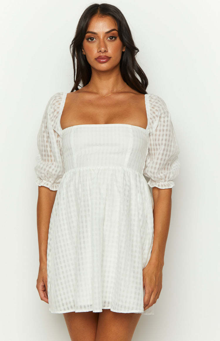 Rubi White Babydoll Mini Dress-Vavasi.All Rights Reserved.