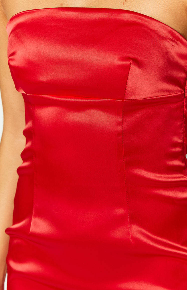 Ruby Radiance Red Satin Mini Dress-Vavasi.All Rights Reserved.