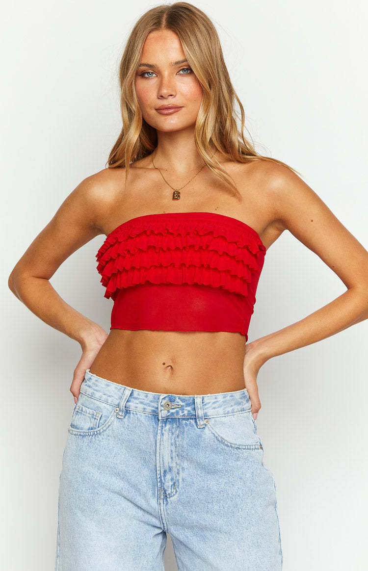 Rumba Rouge Red Ruffle Tube Top-Vavasi.All Rights Reserved.