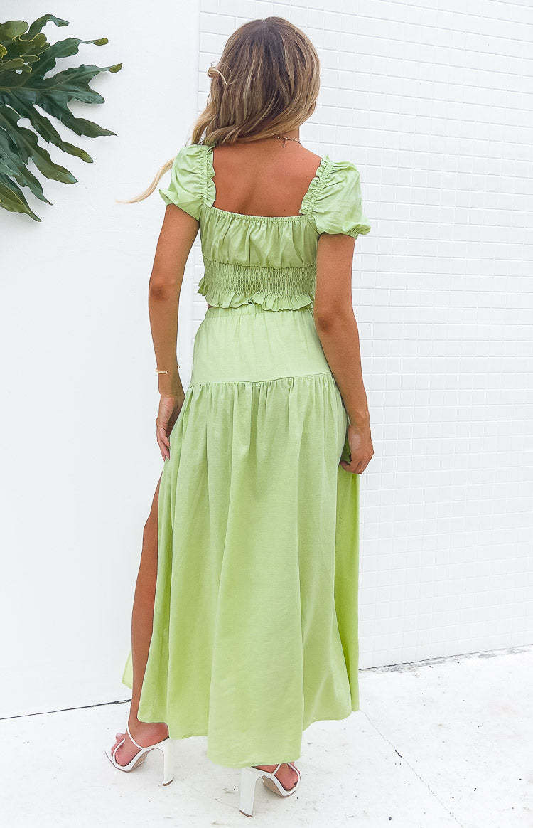 Ruthie Green Linen Blend Tiered Maxi Skirt-Vavasi.All Rights Reserved.