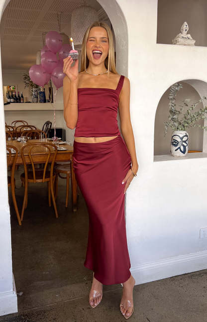 Ryland Burgundy Maxi Skirt-Vavasi.All Rights Reserved.