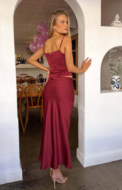 Ryland Burgundy Maxi Skirt-Vavasi.All Rights Reserved.