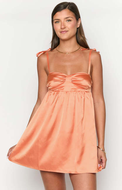 Sammie Orange Satin Mini Dress-Vavasi.All Rights Reserved.