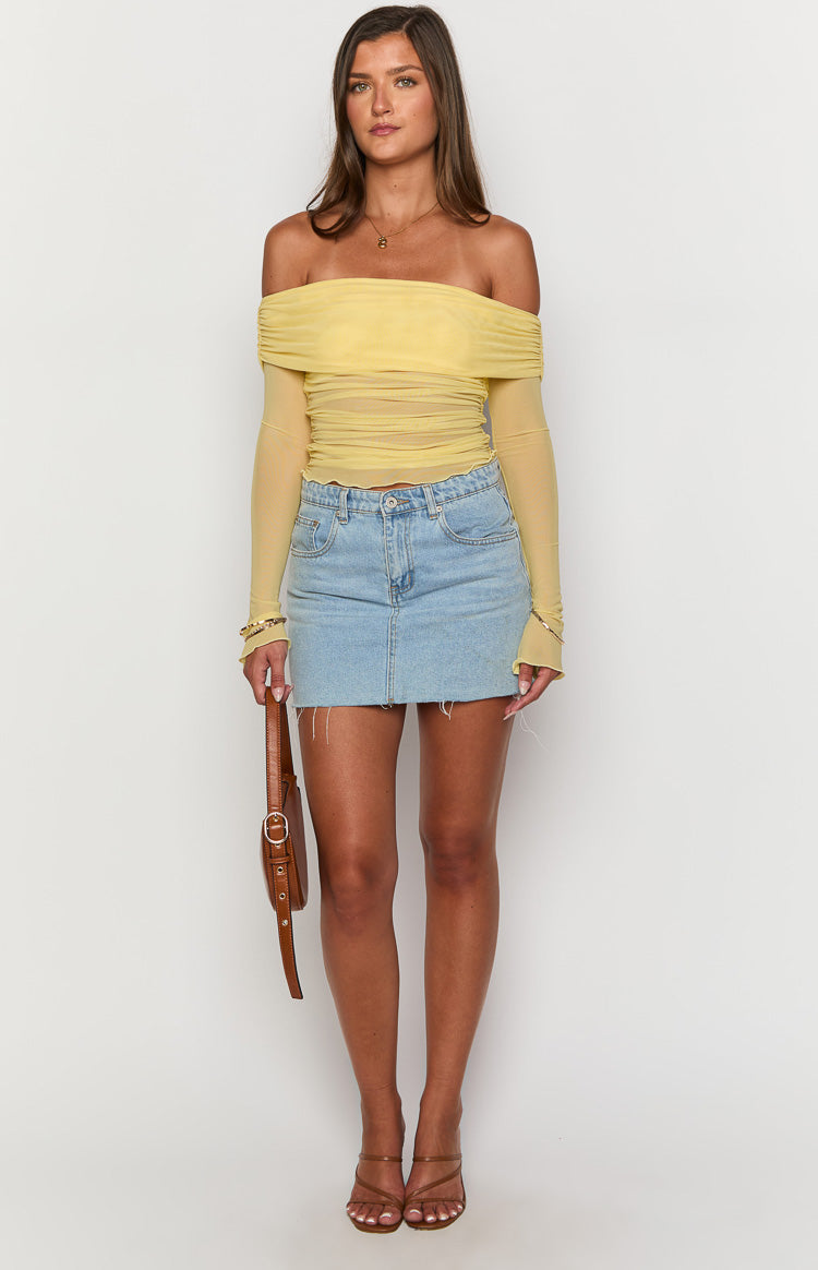 Sky Yellow Mesh Off Shoulder Top-Vavasi.All Rights Reserved.