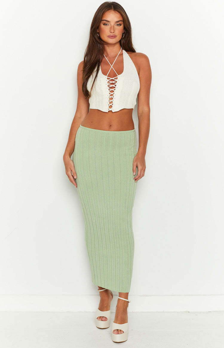 SNDYS Baha Sage Ribbed Midi Skirt-Vavasi.All Rights Reserved.