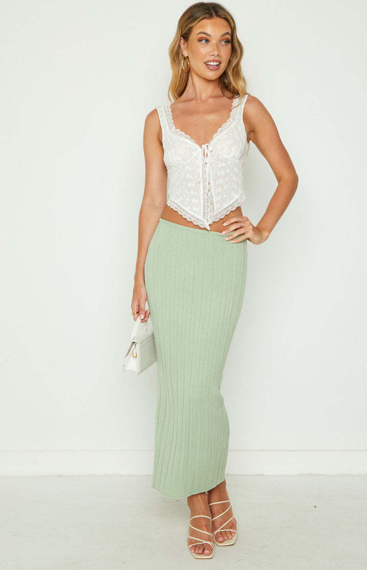 SNDYS Baha Sage Ribbed Midi Skirt-Vavasi.All Rights Reserved.