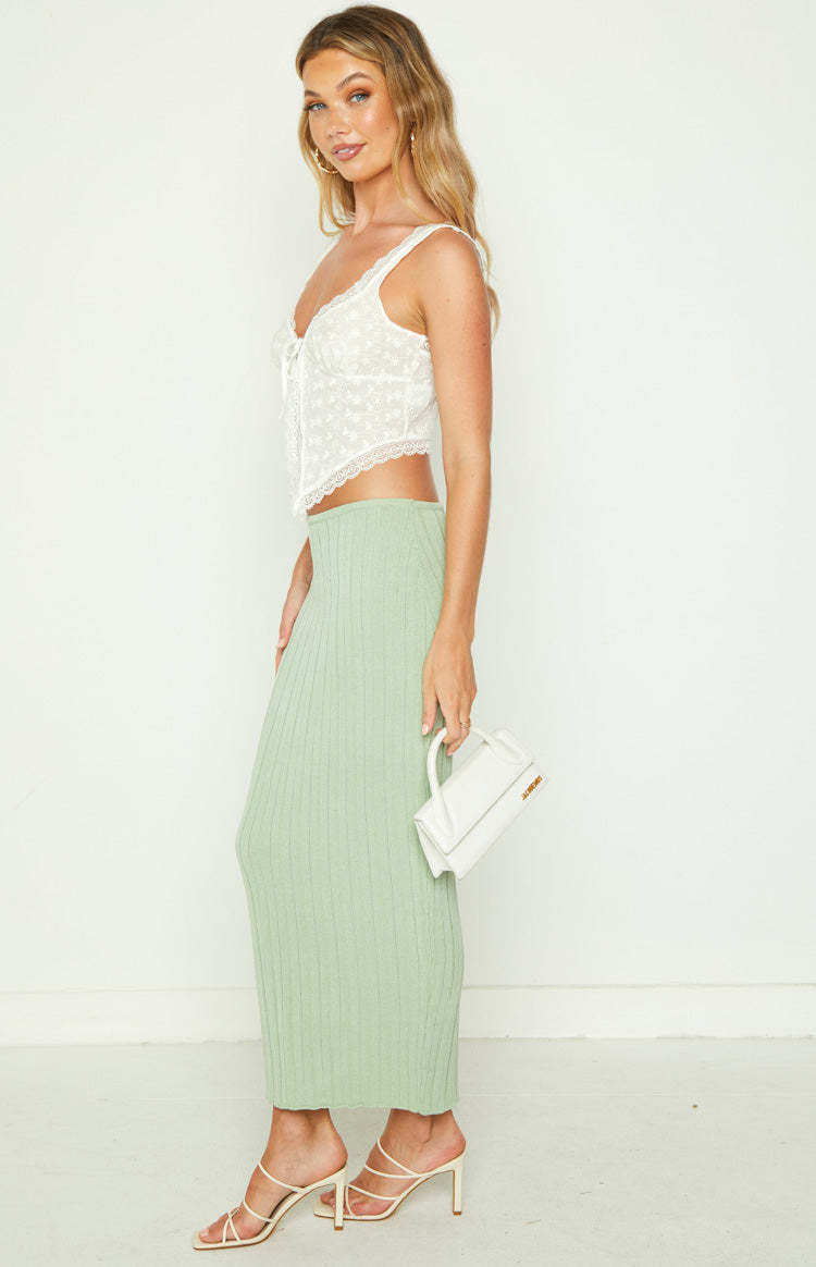 SNDYS Baha Sage Ribbed Midi Skirt-Vavasi.All Rights Reserved.