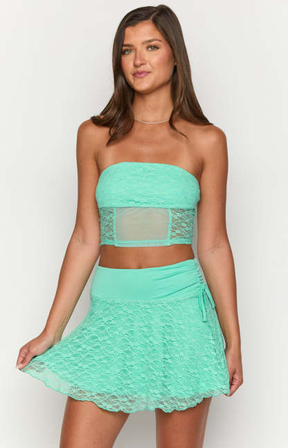 Stay Teal Lace Mini Skirt-Vavasi.All Rights Reserved.