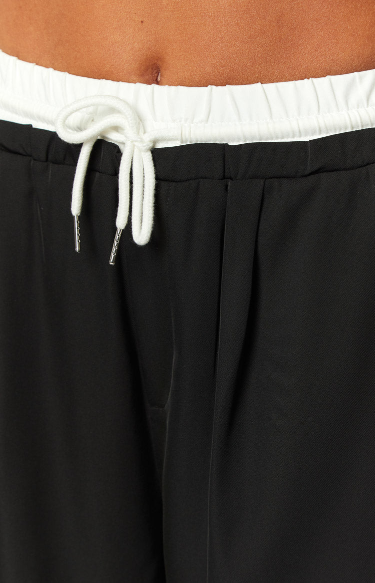 Sable Black Contrast Waistband Pants-Vavasi.All Rights Reserved.