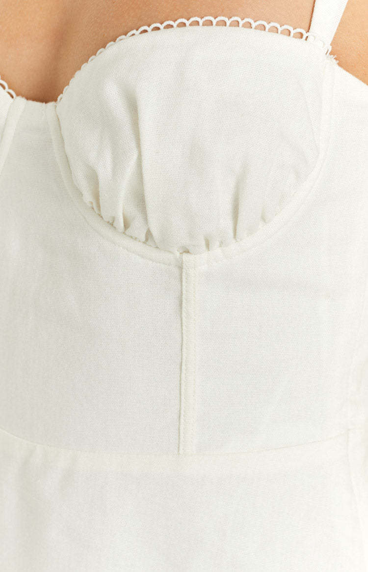 Sabrina White Linen Blend Mini Dress-Vavasi.All Rights Reserved.