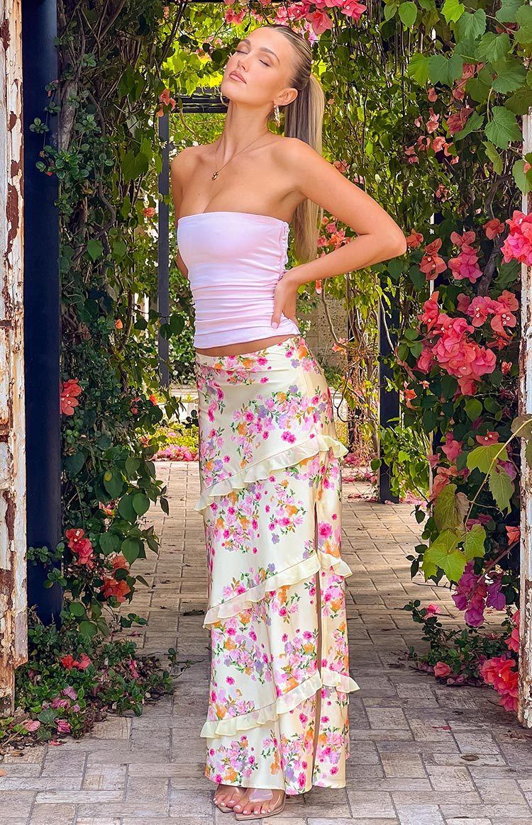 Saldana Yellow Bloom Maxi Skirt-Vavasi.All Rights Reserved.