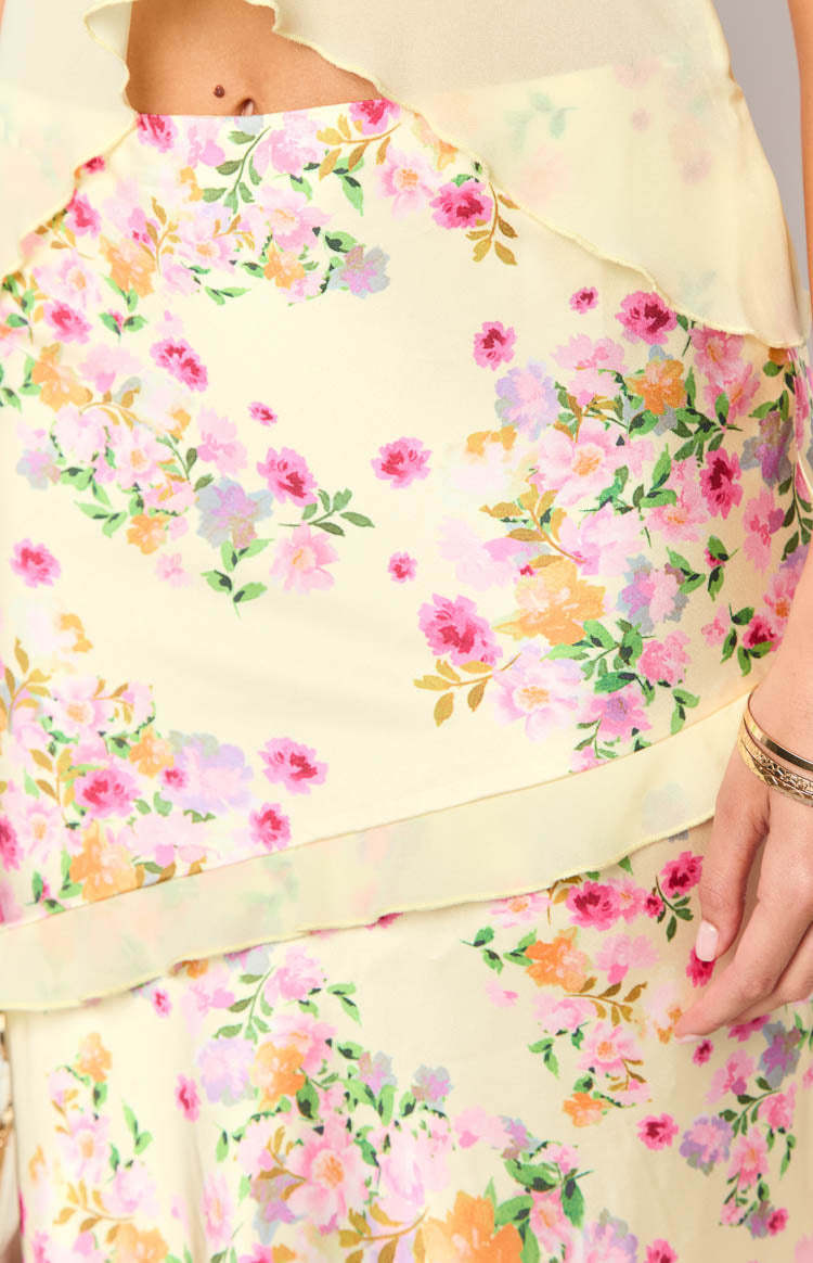 Saldana Yellow Bloom Maxi Skirt-Vavasi.All Rights Reserved.