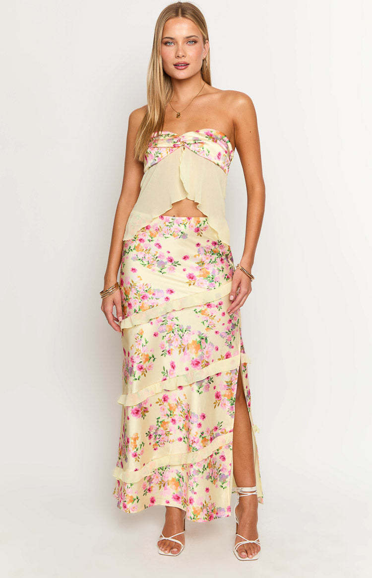 Saldana Yellow Bloom Maxi Skirt-Vavasi.All Rights Reserved.