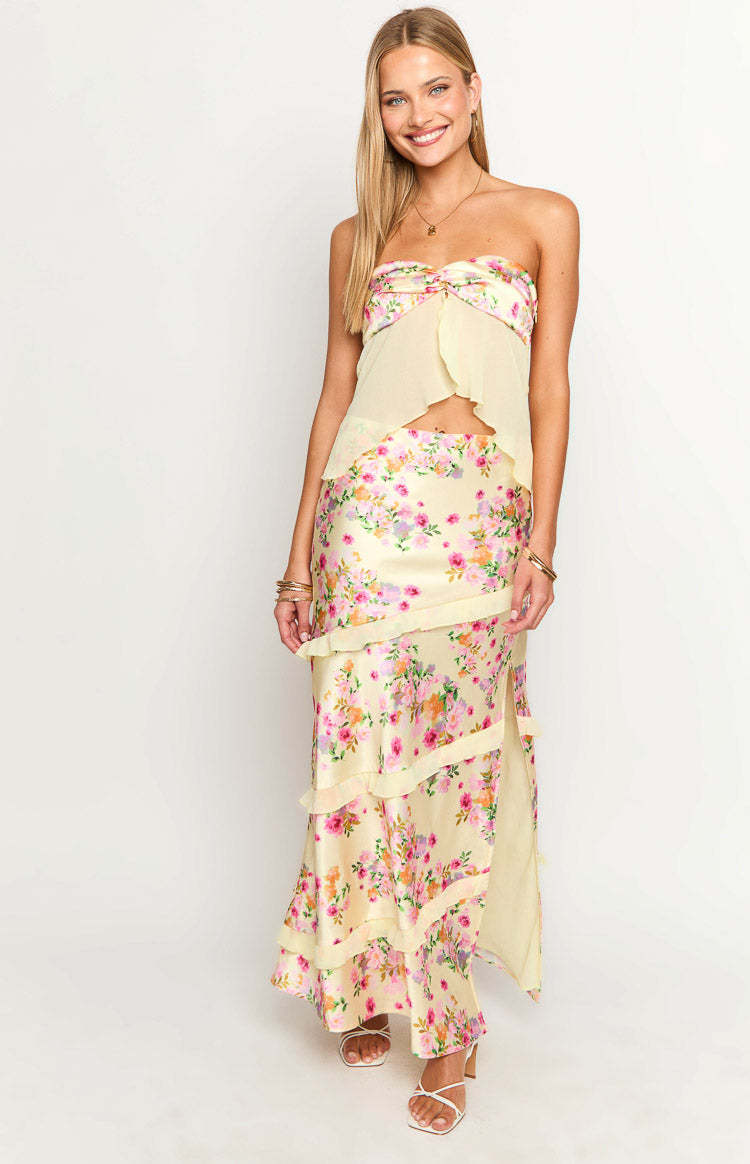 Saldana Yellow Bloom Maxi Skirt-Vavasi.All Rights Reserved.