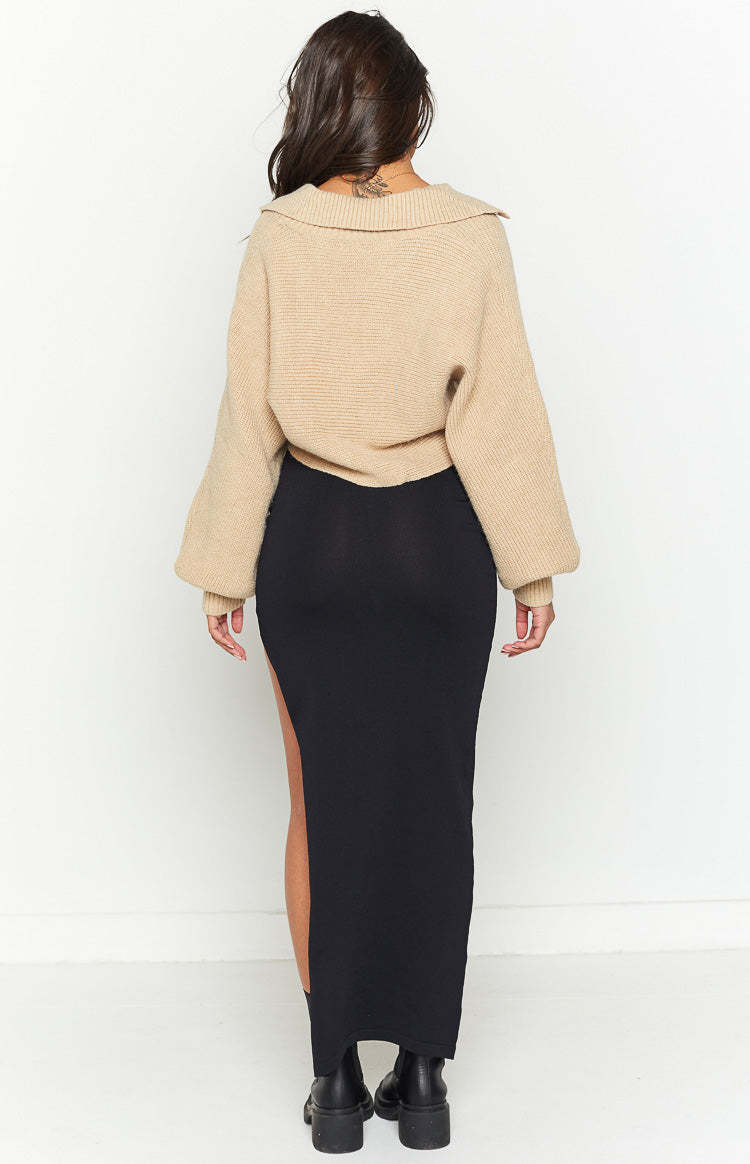 Sara Black Knit Midi Skirt-Vavasi.All Rights Reserved.