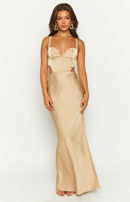 Sarah Champagne Corset Formal Maxi Dress-Vavasi.All Rights Reserved.