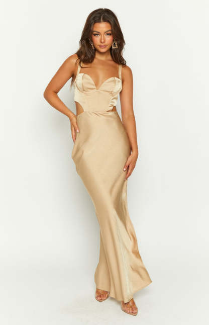 Sarah Champagne Corset Formal Maxi Dress-Vavasi.All Rights Reserved.