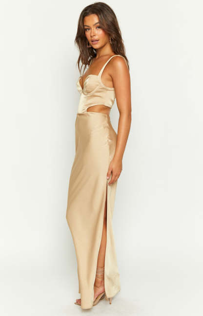 Sarah Champagne Corset Formal Maxi Dress-Vavasi.All Rights Reserved.