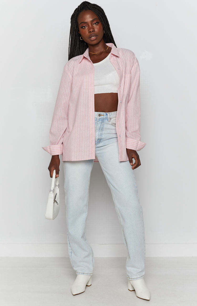 The Sarah Shirt Pink Pinstripe-Vavasi.All Rights Reserved.
