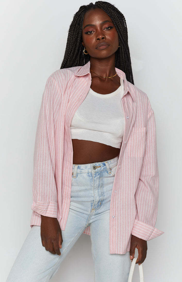 The Sarah Shirt Pink Pinstripe-Vavasi.All Rights Reserved.