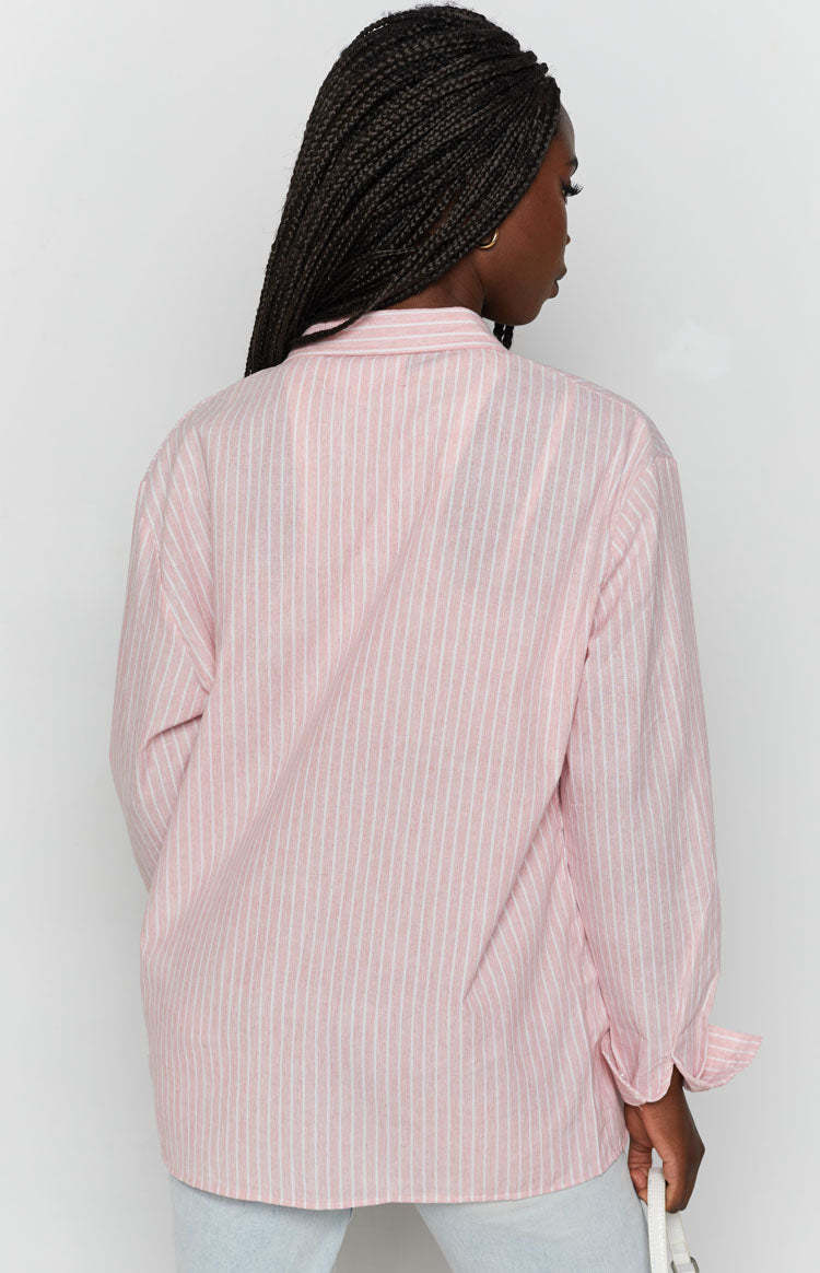 The Sarah Shirt Pink Pinstripe-Vavasi.All Rights Reserved.
