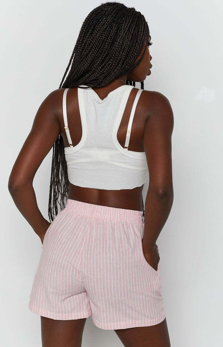 The Sarah Shorts Pink Pinstripe-Vavasi.All Rights Reserved.