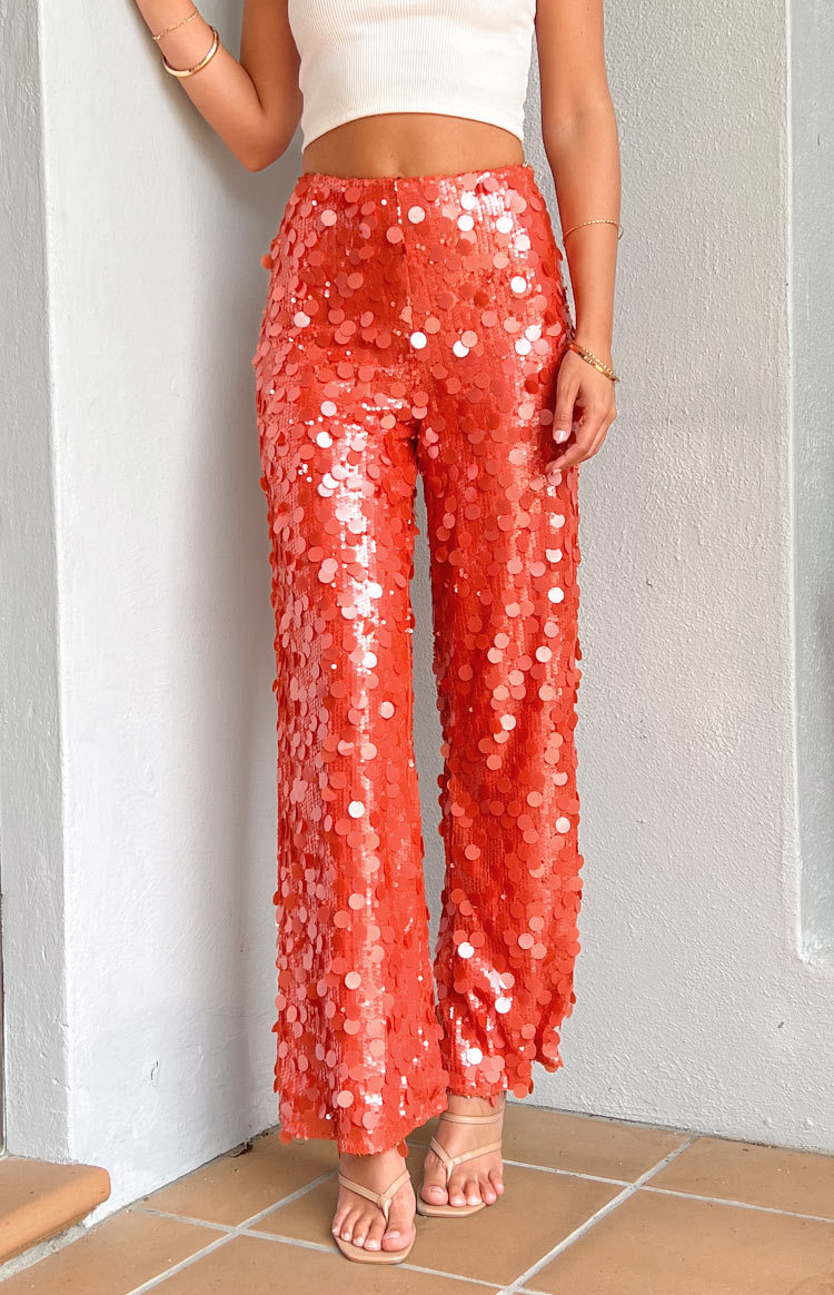 Saria Orange Sequin Pants-Vavasi.All Rights Reserved.