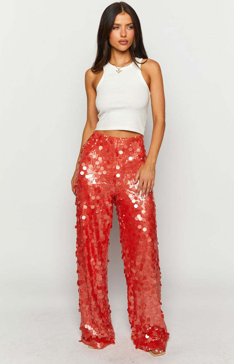 Saria Orange Sequin Pants-Vavasi.All Rights Reserved.