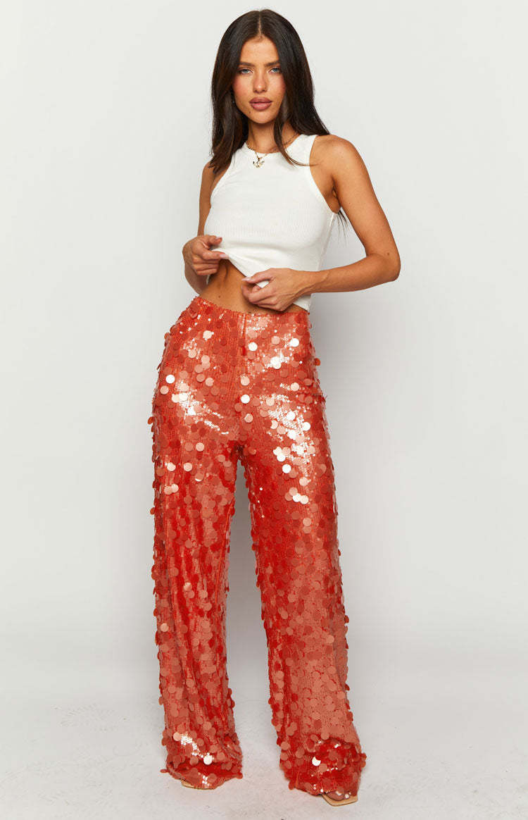 Saria Orange Sequin Pants-Vavasi.All Rights Reserved.