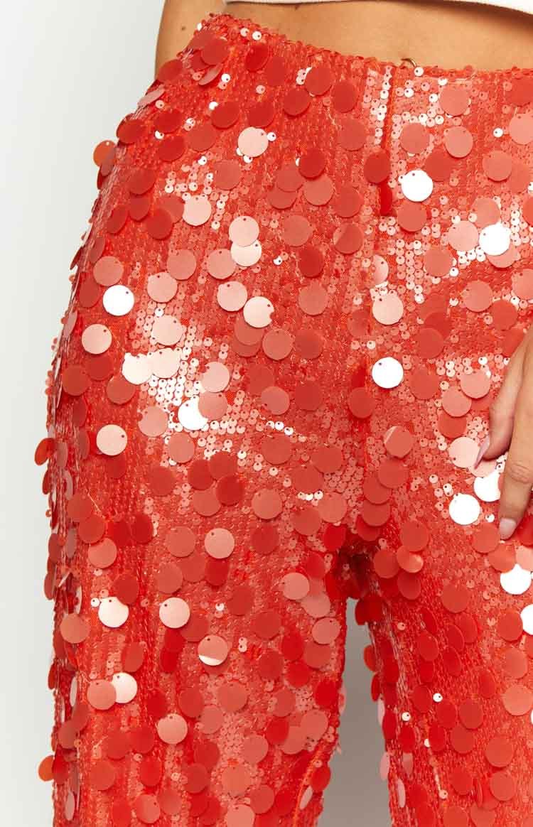 Saria Orange Sequin Pants-Vavasi.All Rights Reserved.