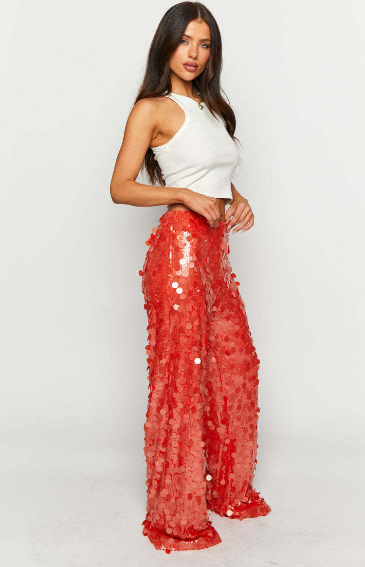 Saria Orange Sequin Pants-Vavasi.All Rights Reserved.