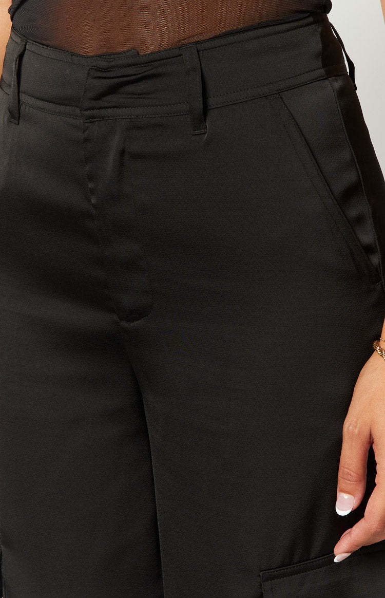 Satin Sapphire Black Cargo Pants-Vavasi.All Rights Reserved.