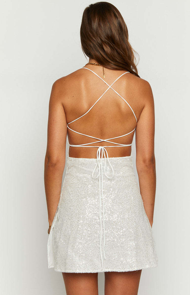 Say So White Beaded Mini Dress-Vavasi.All Rights Reserved.