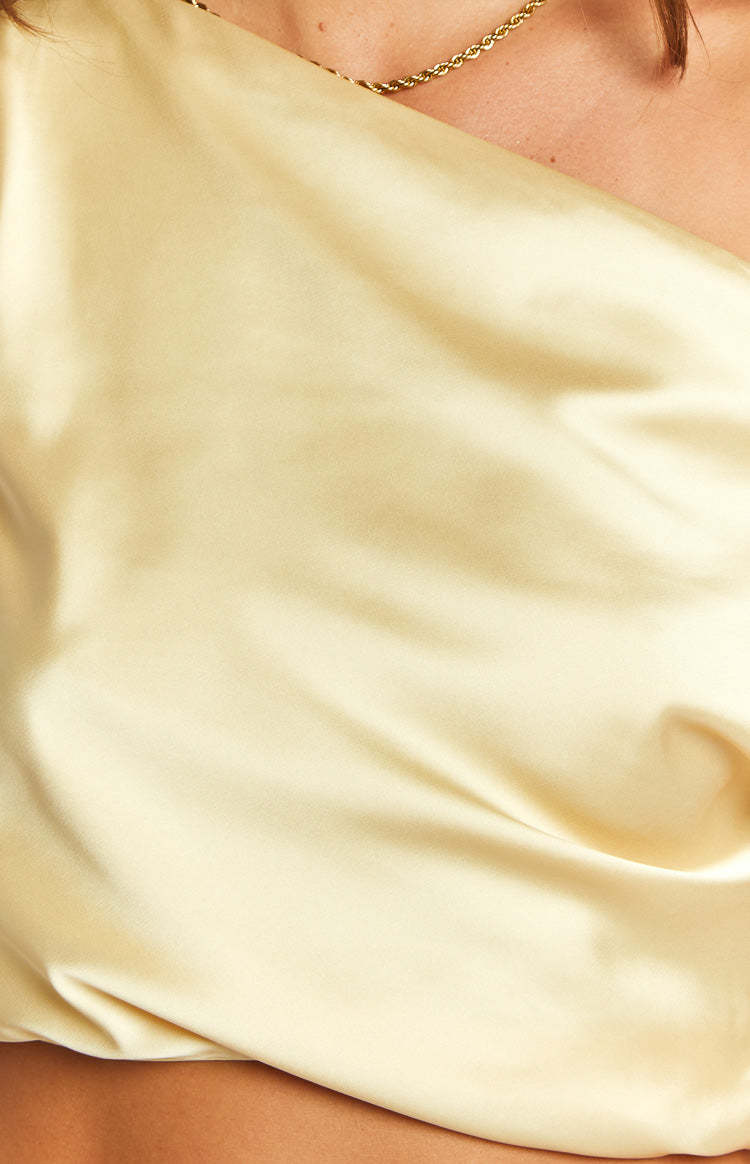 Scotlyn Yellow Satin Off The Shoulder Crop Top-Vavasi.All Rights Reserved.