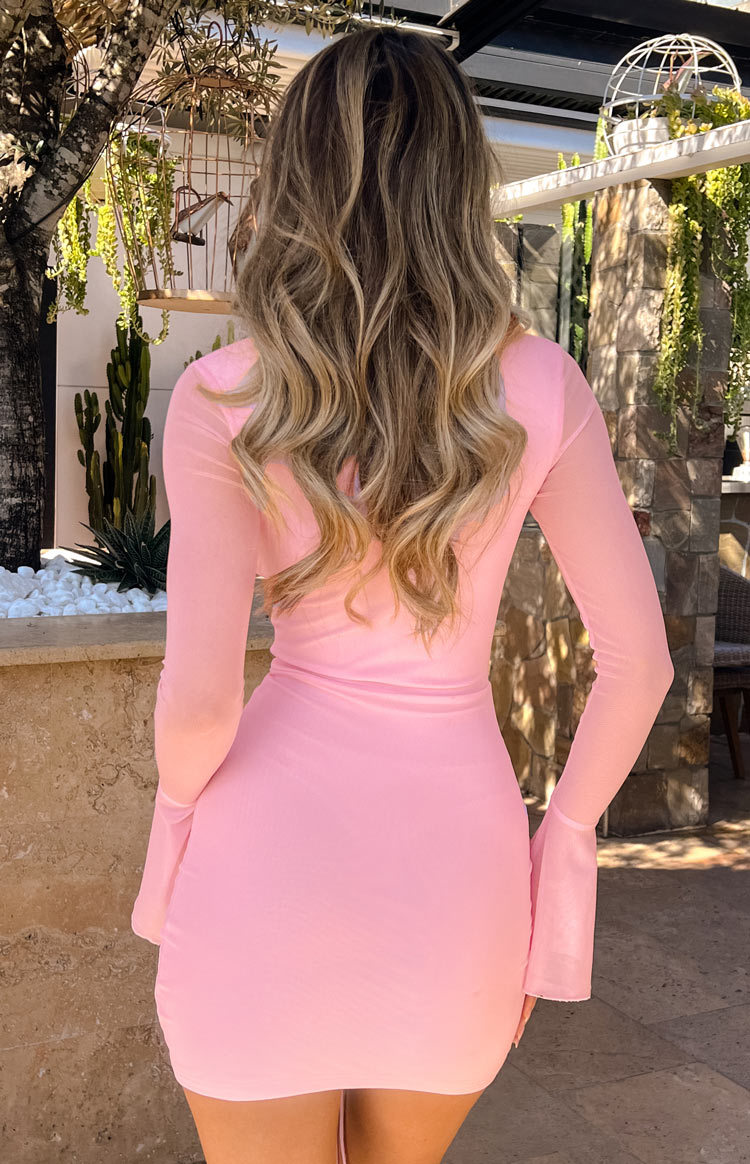 Scripture Pink Mesh Mini Dress-Vavasi.All Rights Reserved.