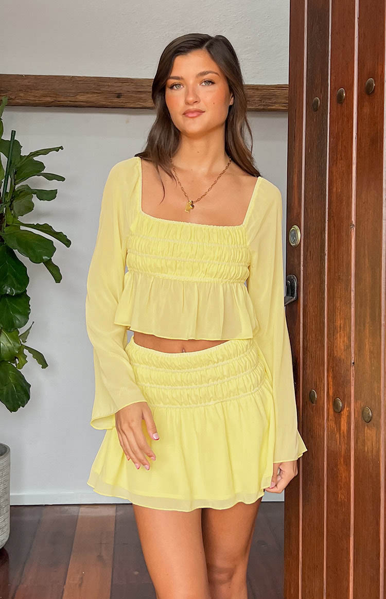 Sean Yellow Chiffon Long Sleeve Top-Vavasi.All Rights Reserved.