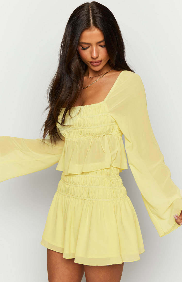 Sean Yellow Chiffon Long Sleeve Top-Vavasi.All Rights Reserved.