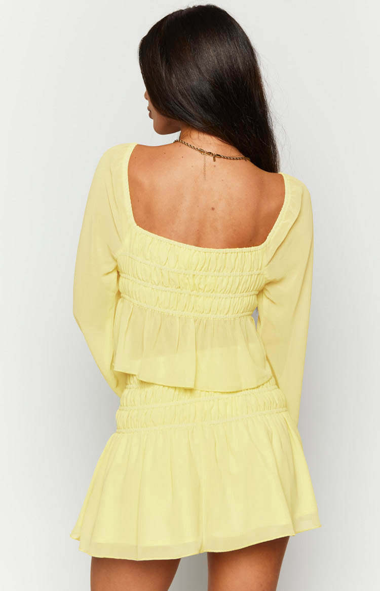 Sean Yellow Chiffon Long Sleeve Top-Vavasi.All Rights Reserved.