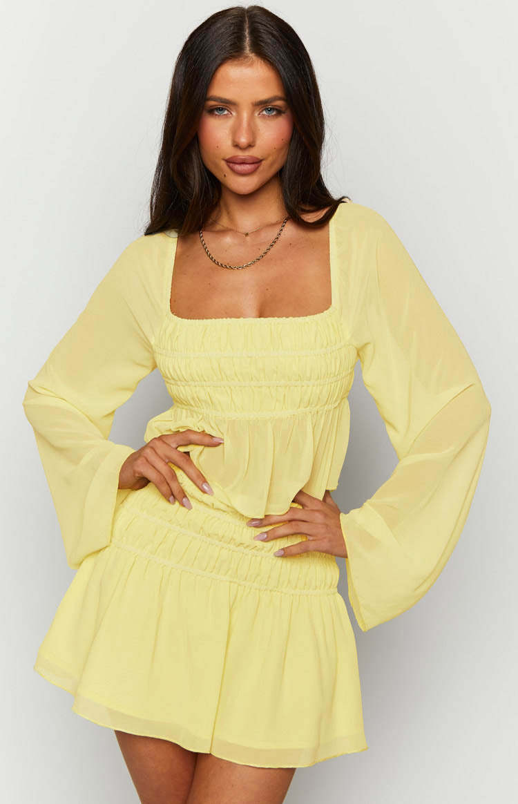 Sean Yellow Chiffon Mini Skirt-Vavasi.All Rights Reserved.
